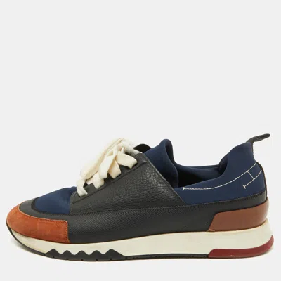 Pre-owned Hermes Multicolor Neoprene Leather And Suede Stadium Low Top Sneakers Size 43