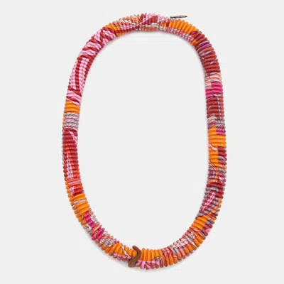 Pre-owned Hermes Hermès Multicolor Print Petit H Pleated Silk Long Necklace