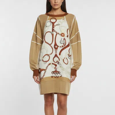 Pre-owned Hermes Multicolor Printed Satin Long Sleeve Short Dress M