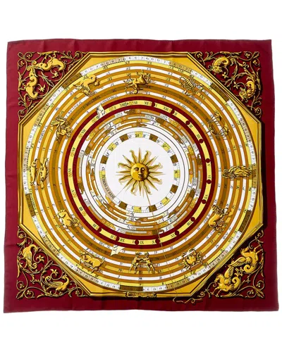 Pre-owned Hermes Hermès Multicolor Silk Dies Et Hore Scarf 90 (authentic Pre-loved) In Red
