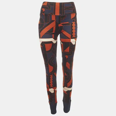 Pre-owned Hermes Multicolor Typographic Print Silk Jersey Knit Leggings M