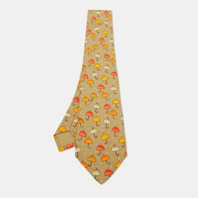 Pre-owned Hermes Multicolor Umbrella Print Silk Classic Tie