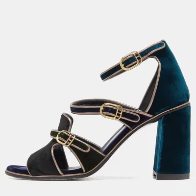 Pre-owned Hermes Hermès Multicolor Velvet Ankle Strap Block Heel Sandals Size 38.5