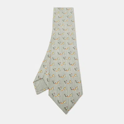 Pre-owned Hermes Multicolor Whimsical Chickens Print Silk Classic Tie