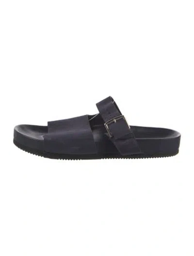 Pre-owned Hermes Mumbai Leather Slides In Blue