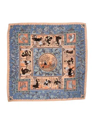 Pre-owned Hermes Musique Des Dieux Silk Scarf In Blue