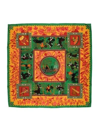 Pre-owned Hermes Musique Des Dieux Silk Scarf In Green