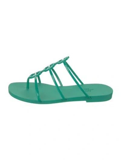 Pre-owned Hermes Mykonos Chaîne D'ancre Insignia Slides In Green