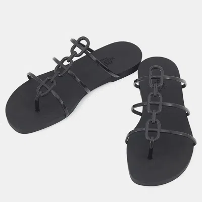 Pre-owned Hermes Mykonos Sandals Black Rubber Size 37