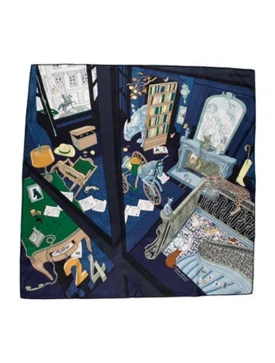 Pre-owned Hermes Mystere Au 24 Silk Scarf W/ Tags In Blue