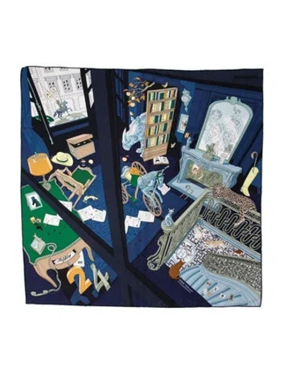 Pre-owned Hermes Mystere Au 24 Silk Scarf W/ Tags In Blue