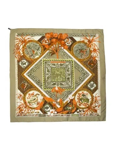Pre-owned Hermes Mythologies Des Hommes Silk Scarf In Green