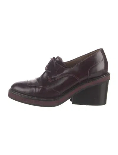 Pre-owned Hermes Nadege Derby Leather Pumps In Burgundy