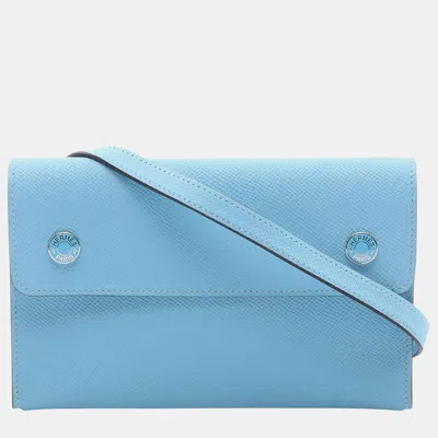 Pre-owned Hermes Nap Wallet On Strap In Blue