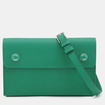 Pre-owned Hermes Nap Wallet On Strap In Green
