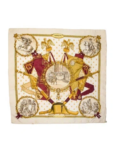 Pre-owned Hermes Napoléon Jacquard Silk Scarf In Neutral
