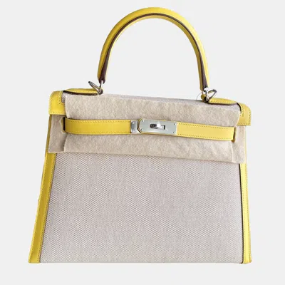 Pre-owned Hermes Kelly28 Napoli Yellow Canvas Bag