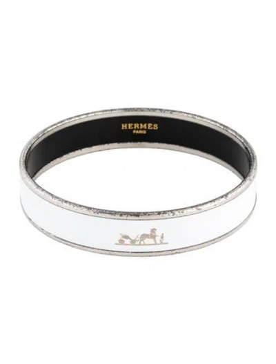 Pre-owned Hermes Narrow Caleche Bangle, 7.75" In White