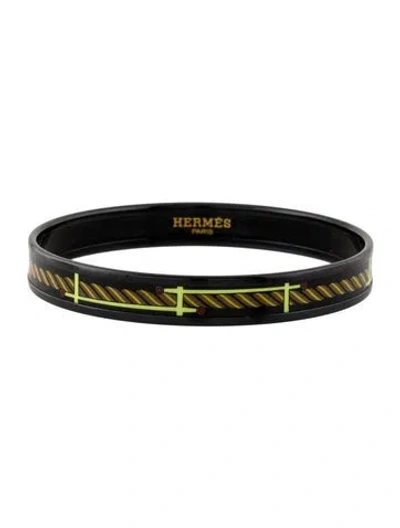Pre-owned Hermes Narrow Enamel Bangle Bracelet, 7.5" In Black