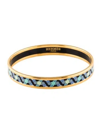 Pre-owned Hermes Narrow Enamel Bangle Bracelet, 7.5" In Multi