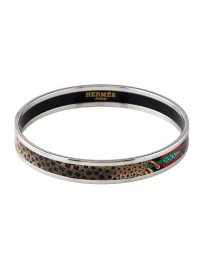 Pre-owned Hermes Narrow Enamel Bangle Bracelet, 7.5" In Multi