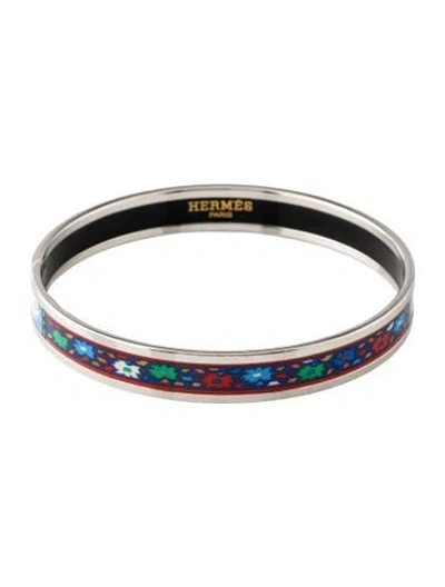 Pre-owned Hermes Narrow Enamel Bangle Bracelet, 7.5" In Multi