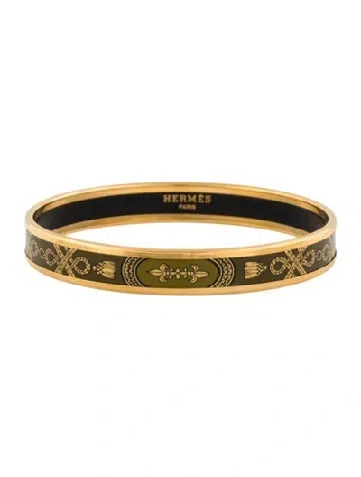Pre-owned Hermes Narrow Enamel Bangle Bracelet, 7.75" In Green