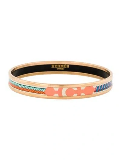 Pre-owned Hermes Narrow Enamel Bangle Bracelet, 7.75" In Multi