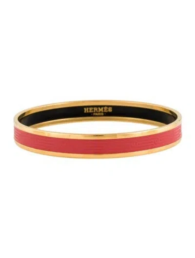 Pre-owned Hermes Narrow Enamel Bangle Bracelet, 7.75" In Orange