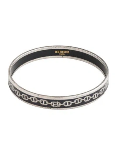 Pre-owned Hermes Narrow Enamel Bangle Bracelet, 8.25" In Black
