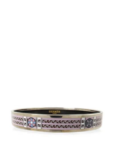 Pre-owned Hermes Narrow Enamel Bangle In Silver