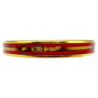 Pre-owned Hermes Narrow Enamel Bangle With Leather Belt Motif In Multi