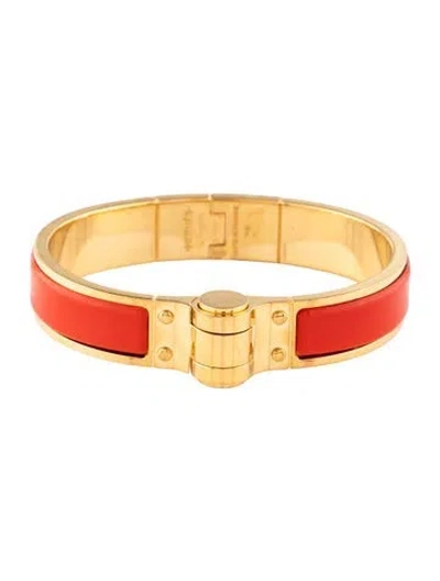 Pre-owned Hermes Narrow Enamel Hinged Bangle Bracelet, 6.5" In Orange
