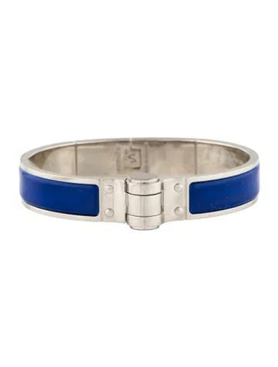 Pre-owned Hermes Narrow Hinged Enamel Bangle, 7" In Blue