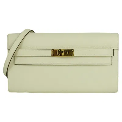 Pre-owned Hermes Nata Off-white Epsom Leather Kelly To Go Wallet Crossbody Bag In Sand