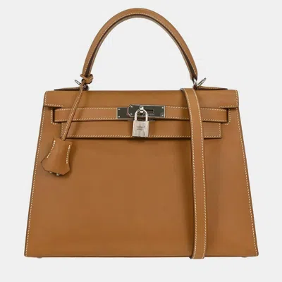 Pre-owned Hermes Natural Chamonix Kelly 28 Sellier 2way Handbag In Brown