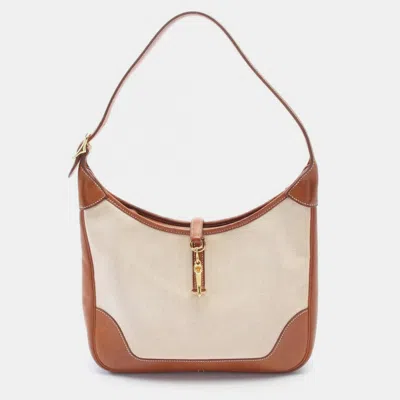 Pre-owned Hermes Trim 31 Shoulder Bag B Toile H Leather Natural Gold Ghw