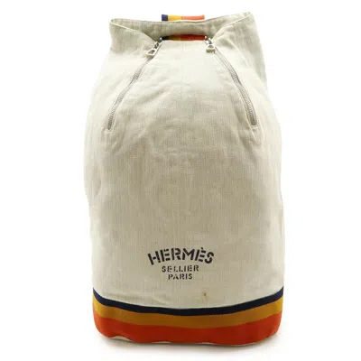Pre-owned Hermes Natural Navy Orange Yellow Canvas Shoulder Bag Sling Bag ()