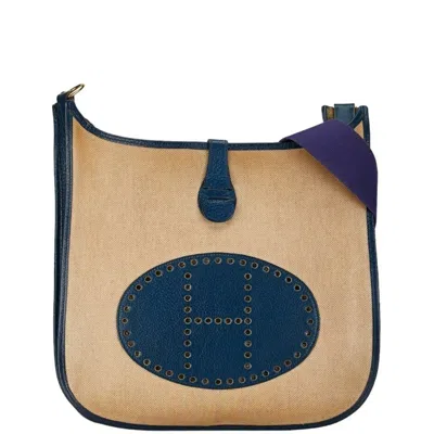 Pre-owned Hermes Natural Navy Toile H Box Calf Leather Shoulder Bag () In Natural, Navy