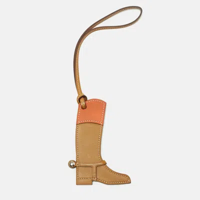 Pre-owned Hermes Natural Sable/capuccine Veau Butler And Swift Leather Paddock Boot Bag Charm In Brown