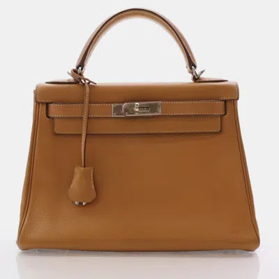 Pre-owned Hermes Natural Vache Liegee Vintage Kelly 28 Handbag In Brown