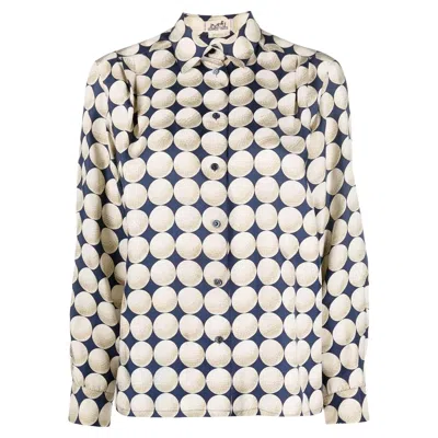 Pre-owned Hermes Navy Balles De Golf By C Vauzelles Silk Shirt In Blue