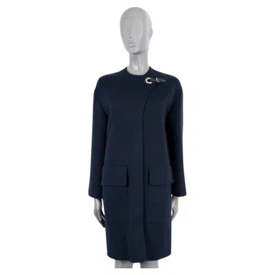 Pre-owned Hermes Navy Blue Cashmere 2022 Zip-front Coat Jacket W Eyelet Closure 36 Xs