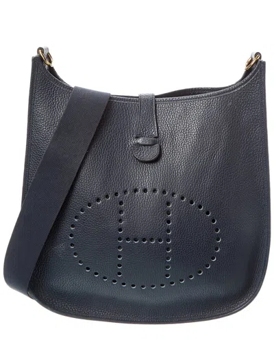 Pre-owned Hermes Hermès Navy Blue Clemence Leather Evelyne Gm Shoulder Bag (authentic Pre-  Loved)