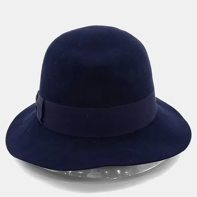 Pre-owned Hermes Navy Blue Cotton Felt Viscose Fedora