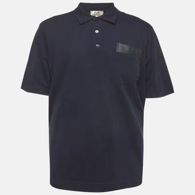 Pre-owned Hermes Navy Blue Cotton Pique Polo T-shirt Xl