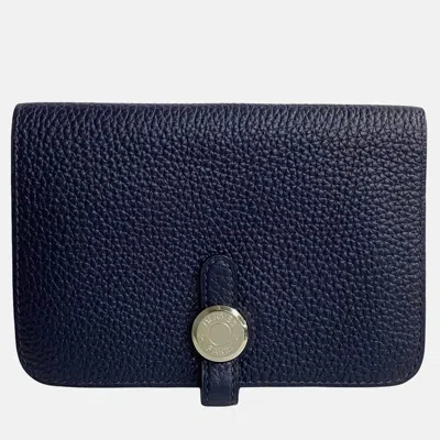 Pre-owned Hermes Navy Blue Leather Dogon Compact Leather Wallet
