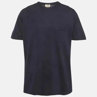 Pre-owned Hermes Navy Blue Pique Crew Neck T-shirt Xl
