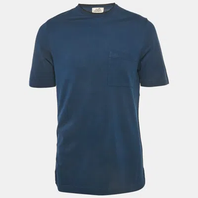 Pre-owned Hermes Navy Blue Pique Crewneck T-shirt S