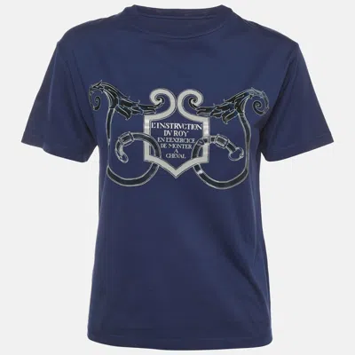 Pre-owned Hermes Navy Blue Printed Jersey Short Sleeve T-shirt S
